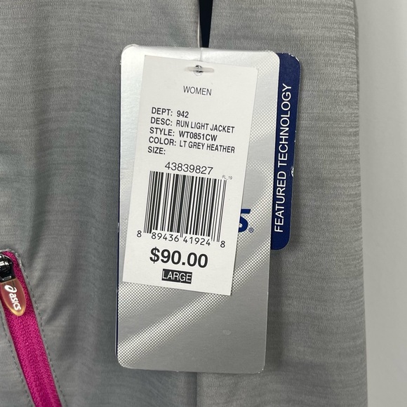 Asics Run Light Jacket Gray Heather Pink Trim Mesh Windbreaker Shell WT0851CW L - Picture 10 of 16